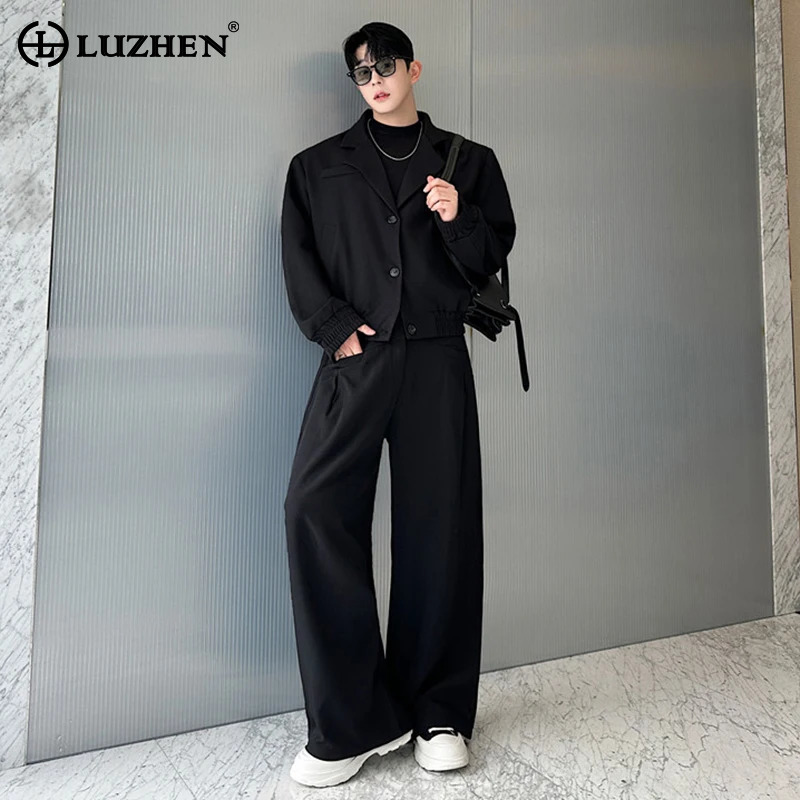 Street Fashion Jacket Men - Blazer LUZHEN de Primavera com Gola