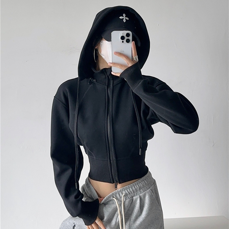 Street Fashion Zip Up Hoodie - Moletons Femininos com Capuz Removível, Moda