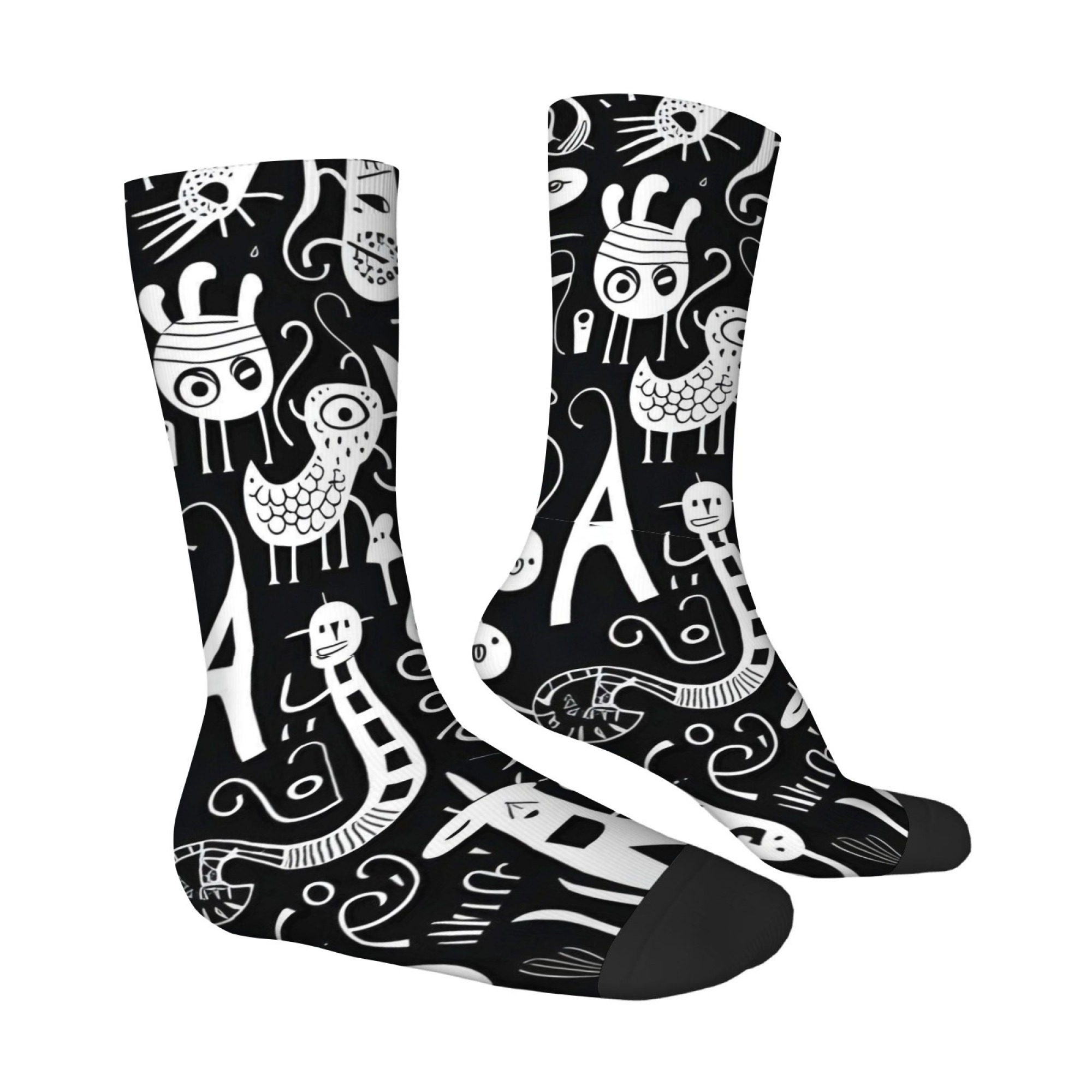 Quirky Street Fashion - Meias Masculinas com Estampa Graffiti Preto