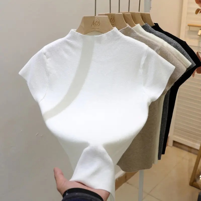 Korean Street Fashion Female - Suéter Feminino de Malha Básico com