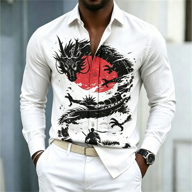 Street Fashion Casual - Camisa Masculina Nova 2026 Branca, Preta