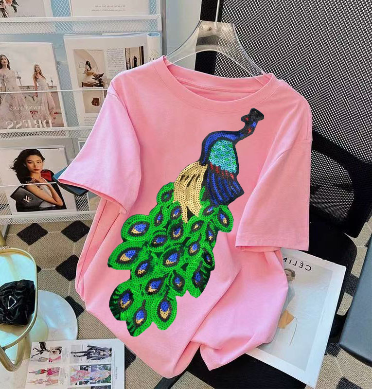 Korean Street Fashion Female - Moda coreana rosa bordado urso miçangas