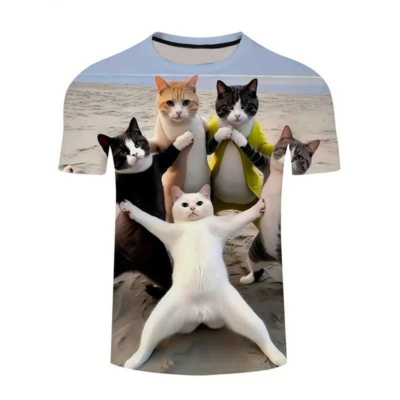 Street Fashion Of Japan - Gato padrão engraçado camiseta roupas masculinas