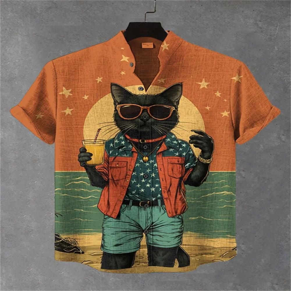 Quirky Street Fashion - Camisa masculina de manga curta estilo