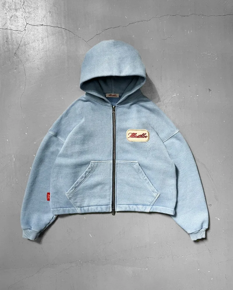 Street Fashion Zip Up Hoodie - Y2k moda nova carta bordado remendo