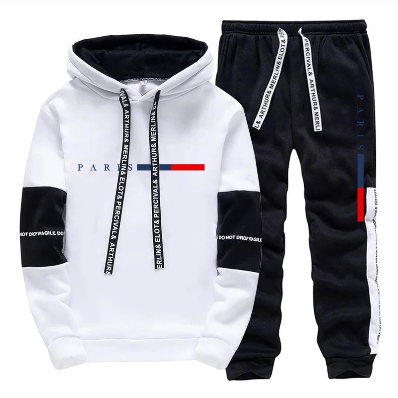 Street Fashion Casual - Conjunto Masculino/ Moletom com Capuz/ Calças