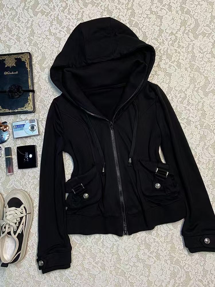 Moletom Feminino Casual Preto, - Street Fashion Zip Up Hoodie avaliação e preço