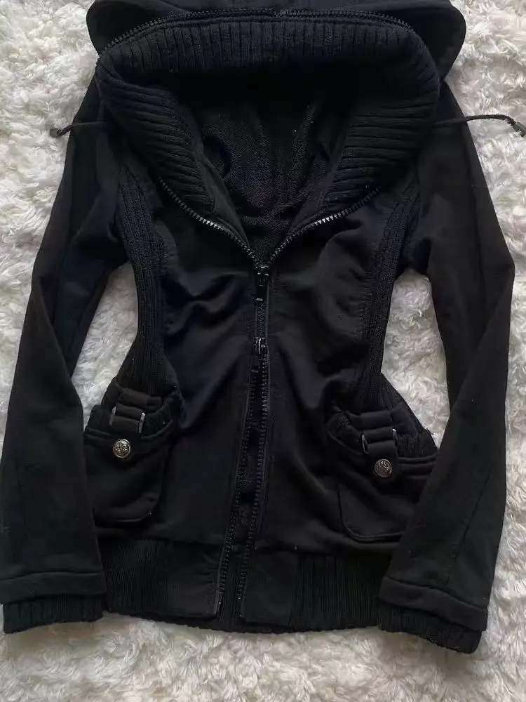 Moletom Feminino Casual Preto, - Street Fashion Zip Up Hoodie avaliação e preço