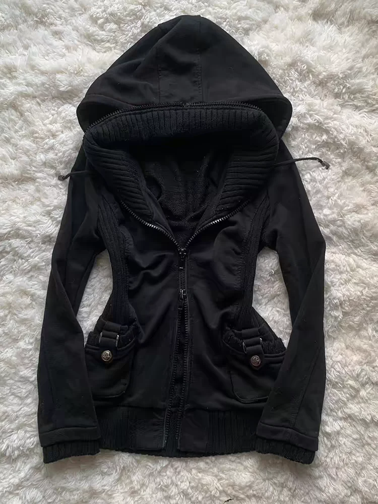 Moletom Feminino Casual Preto, - Street Fashion Zip Up Hoodie avaliação e preço