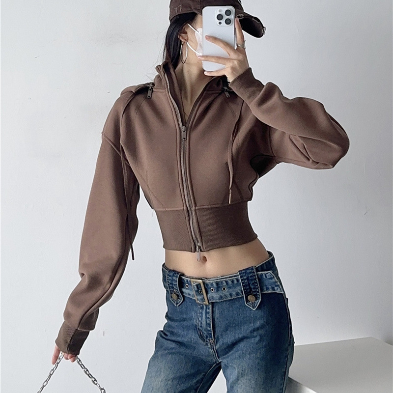 Moletons Femininos com Capuz R - Street Fashion Zip Up Hoodie avaliação e preço