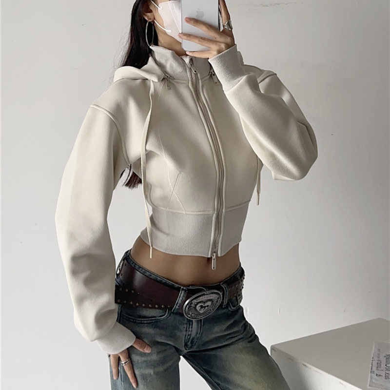 Moletons Femininos com Capuz R - Street Fashion Zip Up Hoodie avaliação e preço