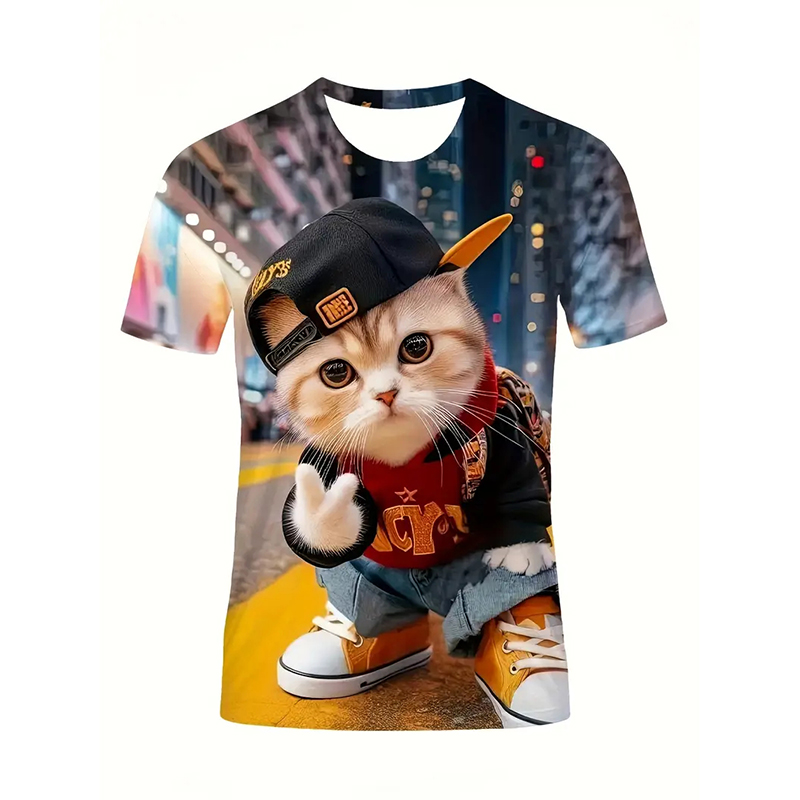 Gato padrão engraçado camiseta - Street Fashion Of Japan avaliação e preço