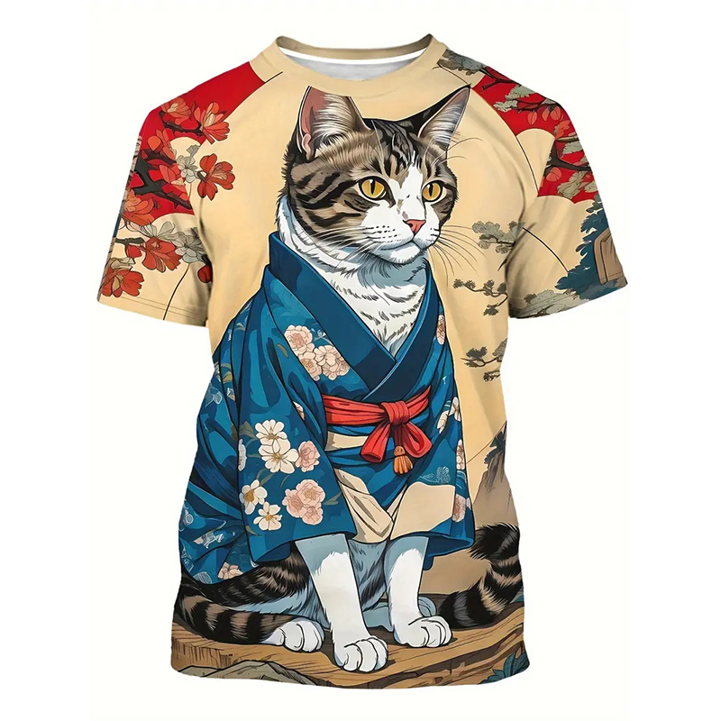 Gato padrão engraçado camiseta - Street Fashion Of Japan avaliação e preço