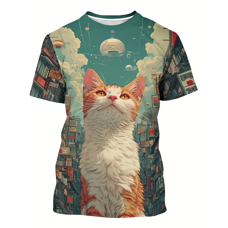 Gato padrão engraçado camiseta - Street Fashion Of Japan avaliação e preço